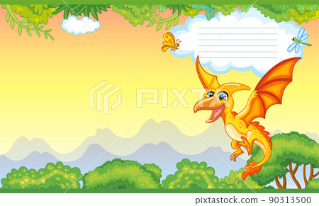 Cover for notebook with cute dinosaur yellow pterodactyl vector 90313500