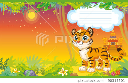 Cover for notebook with cute tiger in jungle vector Cover for notebook with cute tiger in jungle vector 90313501