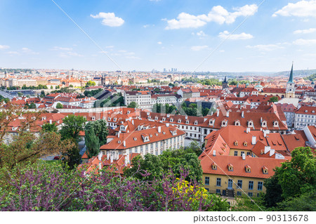 Prague Old Town historical center with red tiled roof buildings, Czech Republic 90313678