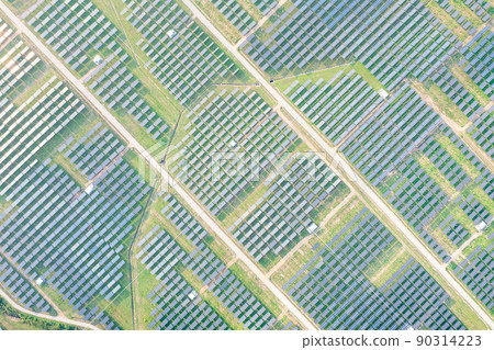 Solar farm, field or solar power plant in aerial view. Solar farm, field or solar power plant in aerial view. 90314223