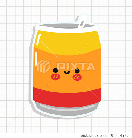Cute funny can of soda sticker character. Vector hand drawn cartoon kawaii character illustration icon. Isolated on white background. can of soda character concept 90314582