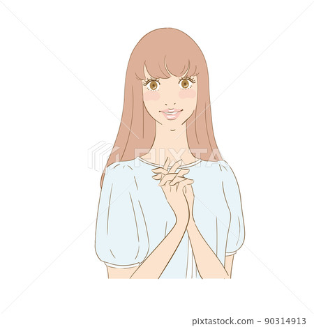 Beautiful woman smiling with hands folded Beautiful woman smiling with hands folded 90314913