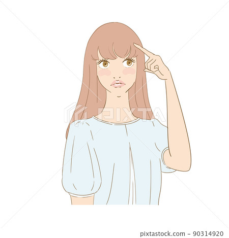 A Beautiful Woman With A Troubled Face Pointing - Stock Illustration 