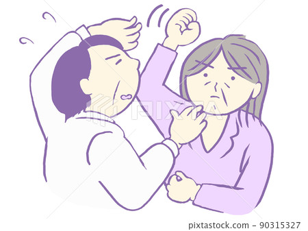 一名婦女向患有癡呆症 BPSD 拒絕護理的護理人員舉手的插圖 一名婦女向患有癡呆症 BPSD 拒絕護理的護理人員舉手的插圖 90315327