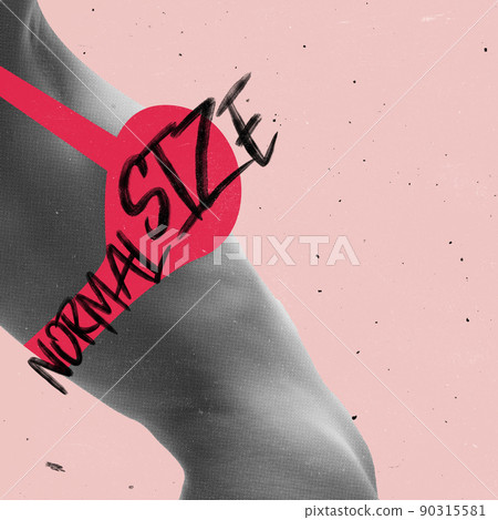 Contemporary art collage. Conceptual image of female body with colorful bra symbolizing body-positivity 90315581