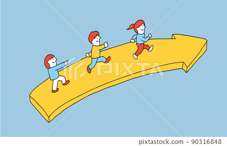 Illustration of a man and a woman running on the arrow toward the purpose Illustration of a man and a woman running on the arrow toward the purpose 90316848