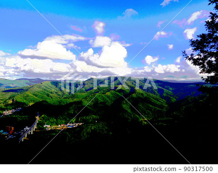 從小樽天狗山眺望美麗的夏日山脈和天空 從小樽天狗山眺望美麗的夏日山脈和天空 90317500