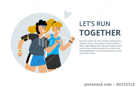 A guy and a girl are running. Active lifestyle. Running together. Vector flat illustration. 90318318