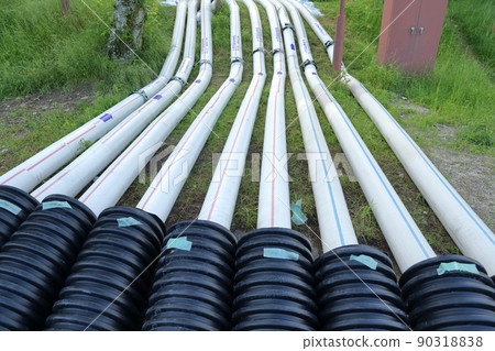 Temporary pumping hose (Meiji irrigation weir, water leakage problem, Toyota City, Aichi Prefecture) 90318838