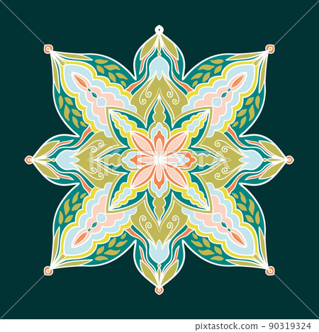 Abstract illustration in ethnic style. Design element for cover, case, yoga mat, greeting card, poster, textile. Indian floral ornate pattern. Abstract illustration in ethnic style. Design element for cover, case, yoga mat, greeting card, poster, textile. Indian floral ornate pattern. 90319324