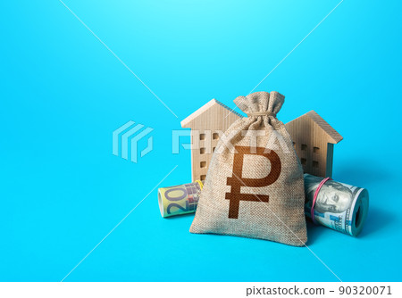 Houses and russian ruble money bag. Building up capital, saving from inflation risks. Real estate. Savings. Declaration, taxes payment. Bookkeeping and accounting. Asset, financial resource management Houses and russian ruble money bag. Building up capital, saving from inflation risks. Real estate. Savings. Declaration, taxes payment. Bookkeeping and accounting. Asset, financial resource management 90320071