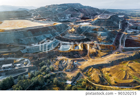 Aerial panorama of copper mine and ore processing plant at Skouriotissa, Cyprus 90320255