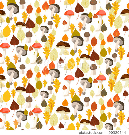 Seamless autumn pattern with leaves and mushrooms Seamless autumn pattern with leaves and mushrooms 90320544