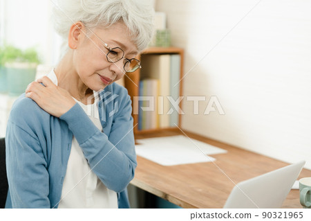 Senior woman heading to a computer in the living room 90321965