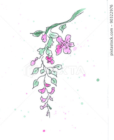 Flower twig, buds and leaves. Decorative element. Watercolor, art decoration, sketch. Illustration hand drawn modern 90322976