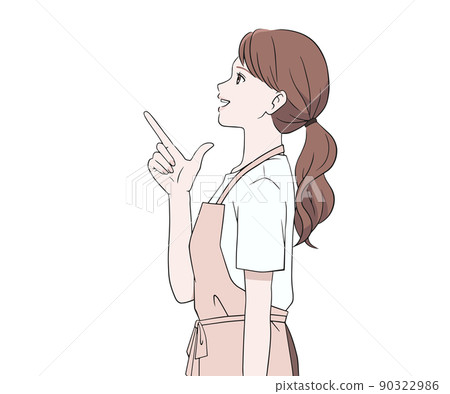 A woman in an apron pointing sideways - Stock Illustration [90322986 ...