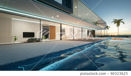 Luxury villa exterior design with beautiful swimming pool 90323625