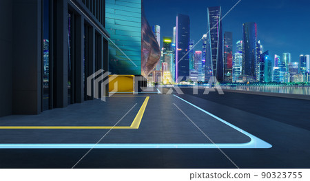 Perspective view of empty floor with modern building 90323755