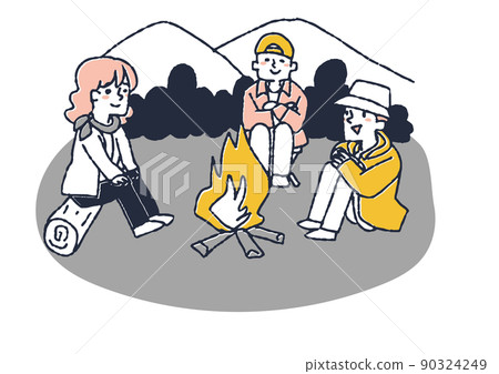 A circle of men and women who talk around the bonfire outdoors. Spend a relaxing holiday outdoors. A circle of men and women who talk around the bonfire outdoors. Spend a relaxing holiday outdoors. 90324249