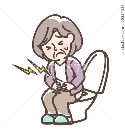 A woman in trouble with the toilet 90324332