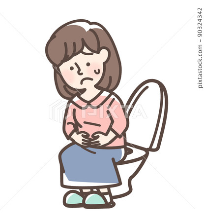 A woman in trouble with the toilet 90324342