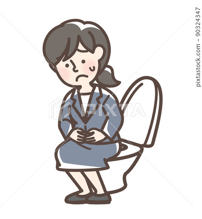 A woman in a suit in trouble with the toilet 90324347