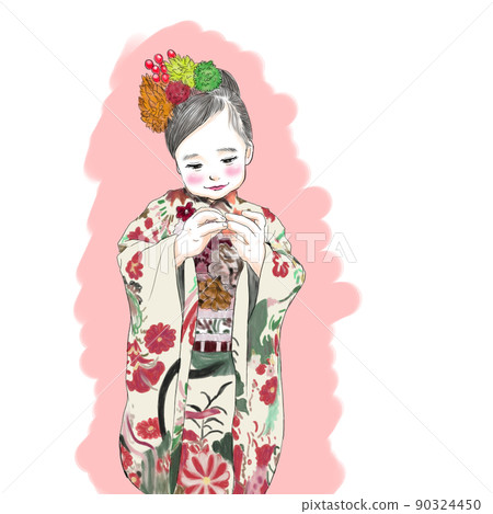 Shichigosan是一個穿著和服的3歲女孩 90324450