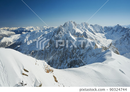 Landscape of Aiguille du Midi, Chamonix Mont Blanc valley, France 90324744
