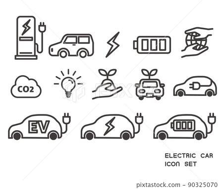 Simple and easy-to-use vector illustration material of electric vehicle related icons / EV / eco / charge 90325070
