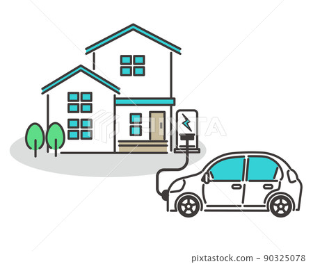 Vector illustration material of electric car to charge at home / EV / eco / charge Vector illustration material of electric car to charge at home / EV / eco / charge 90325078