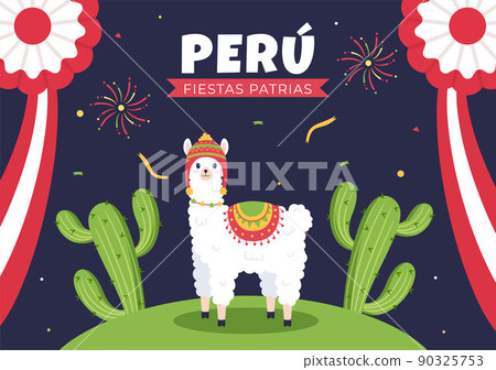 Felices Fiestas Patrias or Peruvian Independence Day Cartoon Illustration with Flag for National Holiday Peru Celebration on 28 july in Flat Style Background 90325753