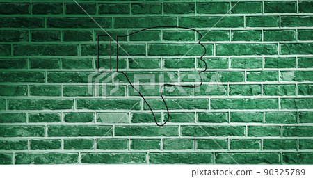 Image of glowing neon thumb down icon on brick wall 90325789