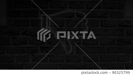 Image of glowing neon thumb down icon on brick wall 90325799
