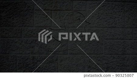 Image of glowing neon bird icon on brick wall Image of glowing neon bird icon on brick wall 90325807