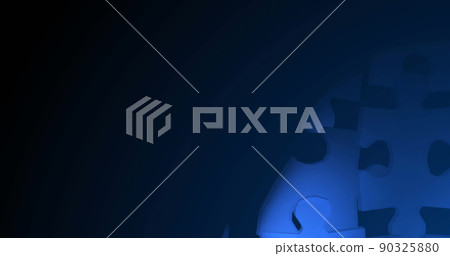 Image of human head formed with blue puzzle pieces and data processing 90325880