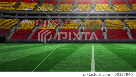 Image of gold confetti falling over flag of spain in sports stadium Image of gold confetti falling over flag of spain in sports stadium 90325940