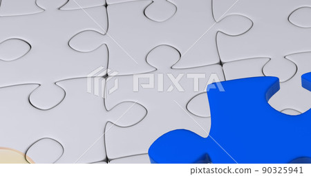 Image of question marks and blue puzzle over white puzzle background Image of question marks and blue puzzle over white puzzle background 90325941