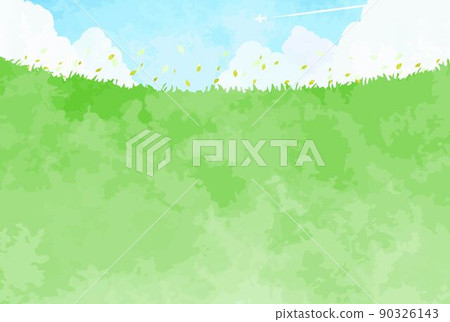 Simple hand-painted meadow and blue sky landscape illustration 90326143