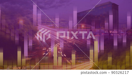 Image of traffic in a town with diagram in foreground 4k 90326217