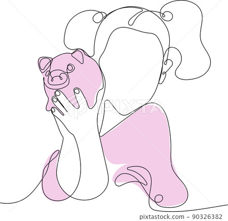 Teach child girl to save money in piggy bank 90326382