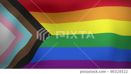 Image of lgbt flag with updated gay pride colours waving Image of lgbt flag with updated gay pride colours waving 90328522