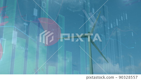Image of graphs and financial data over wind turbine Image of graphs and financial data over wind turbine 90328557