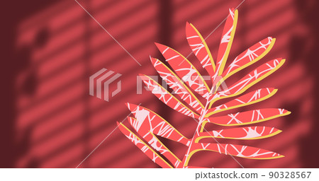 Image of plant over leaves and window shadow on red background Image of plant over leaves and window shadow on red background 90328567