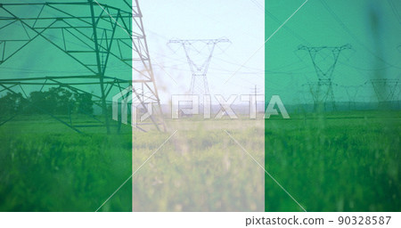 Image of flag of nigeria over pylons Image of flag of nigeria over pylons 90328587