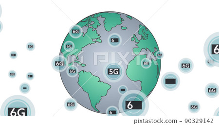 Image of 6g floating over globe on white background 90329142