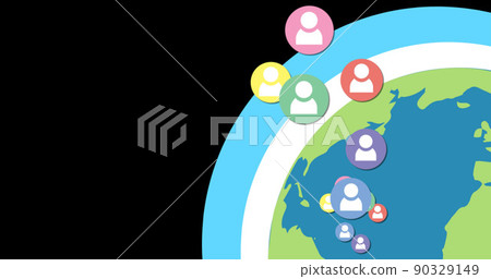 Image of user icons floating over globe on black background Image of user icons floating over globe on black background 90329149