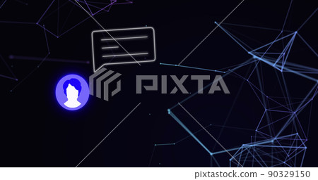 Image of constellations and social media alert with user icon over black background 90329150