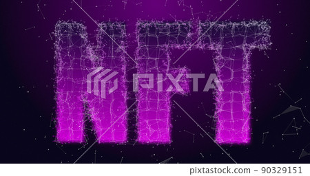 Image of purple nft text with connections over violet background 90329151