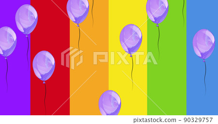 Image of flying balloons over rainbow - Stock Illustration [90329757 ...