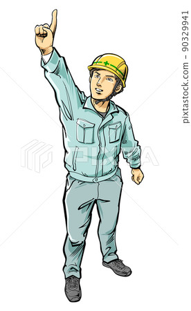 Construction worker pointing up 90329941